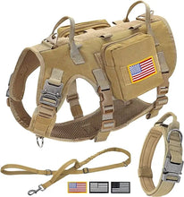 Load image into Gallery viewer, Tactical Military Dog Harness Collar Leash Set Durable Big Dog Training Harness Vest MOLLE For Large Dogs With Pouches Flag