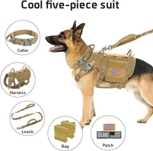 Load image into Gallery viewer, Tactical Military Dog Harness Collar Leash Set Durable Big Dog Training Harness Vest MOLLE For Large Dogs With Pouches Flag