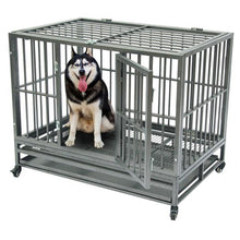 Load image into Gallery viewer, 36"/42" Heavy Duty Dog Cage Crate Kennel Metal Pet Playpen Portable with Tray Safety Mesh Separation Net