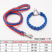 Load image into Gallery viewer, Thick Nylon Braided Rope Large Dog Leash 1.2-1.5M Metal P Chain Buckle Dog Collars And Leash Set Medium Large Dog Traction Rope