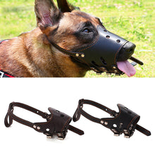 Load image into Gallery viewer, PU Leather Pet Dog Muzzle Adjustable Breathable Mask Anti Bark Bite Chew Safety for Small Large Dogs Mouth Soft Muzzles Training