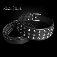 Load image into Gallery viewer, Cool Studded Genuine Leather Pet Dog Collars Leash Set For Medium Large Dog Pitbull  Boxer Bulldog S M L  Black Brown
