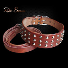 Load image into Gallery viewer, Cool Studded Genuine Leather Pet Dog Collars Leash Set For Medium Large Dog Pitbull  Boxer Bulldog S M L  Black Brown