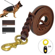 Load image into Gallery viewer, Braided Leather Dog Leash Pet K9 Walking Training Leash Lead For Medium Large Dogs German Shepherd Gift Dog Training Clicker