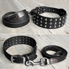 Load image into Gallery viewer, Cool Studded Genuine Leather Pet Dog Collars Leash Set For Medium Large Dog Pitbull  Boxer Bulldog S M L  Black Brown