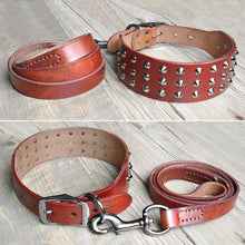 Load image into Gallery viewer, Cool Studded Genuine Leather Pet Dog Collars Leash Set For Medium Large Dog Pitbull  Boxer Bulldog S M L  Black Brown