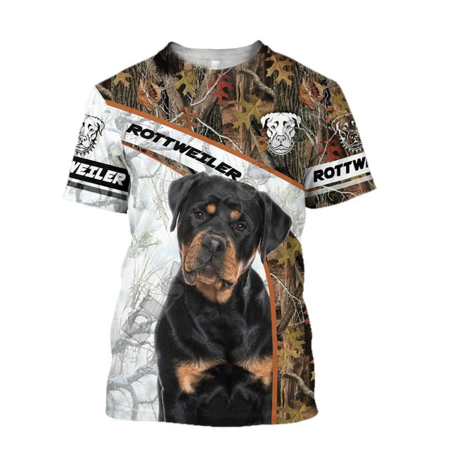 Summer T Shirt Men Handsome Rottweiler Hunting 3D Print Harajuku Casual Short Sleeve T-shirt Unisex Top