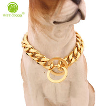 Load image into Gallery viewer, 15mm Stainless Steel Dog Collar Gold Chain Luxury Designer Durable Training P Chain for Large Dogs Doberman Pitbull Rottweiler
