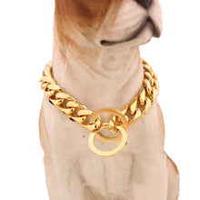 Load image into Gallery viewer, 15mm Stainless Steel Dog Collar Gold Chain Luxury Designer Durable Training P Chain for Large Dogs Doberman Pitbull Rottweiler