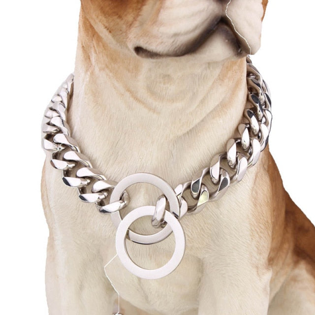 15mm Stainless Steel Dog Collar Gold Chain Luxury Designer Durable Training P Chain for Large Dogs Doberman Pitbull Rottweiler