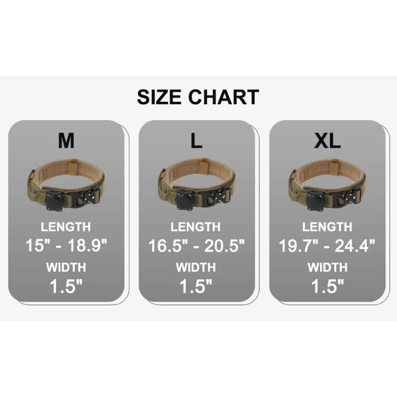 Dog Collar Waterproof Tactical Dog Collar with Control Handle Zinc Alloy Buckle Pte Collar for AirTag Medium Large Dogs Necklace