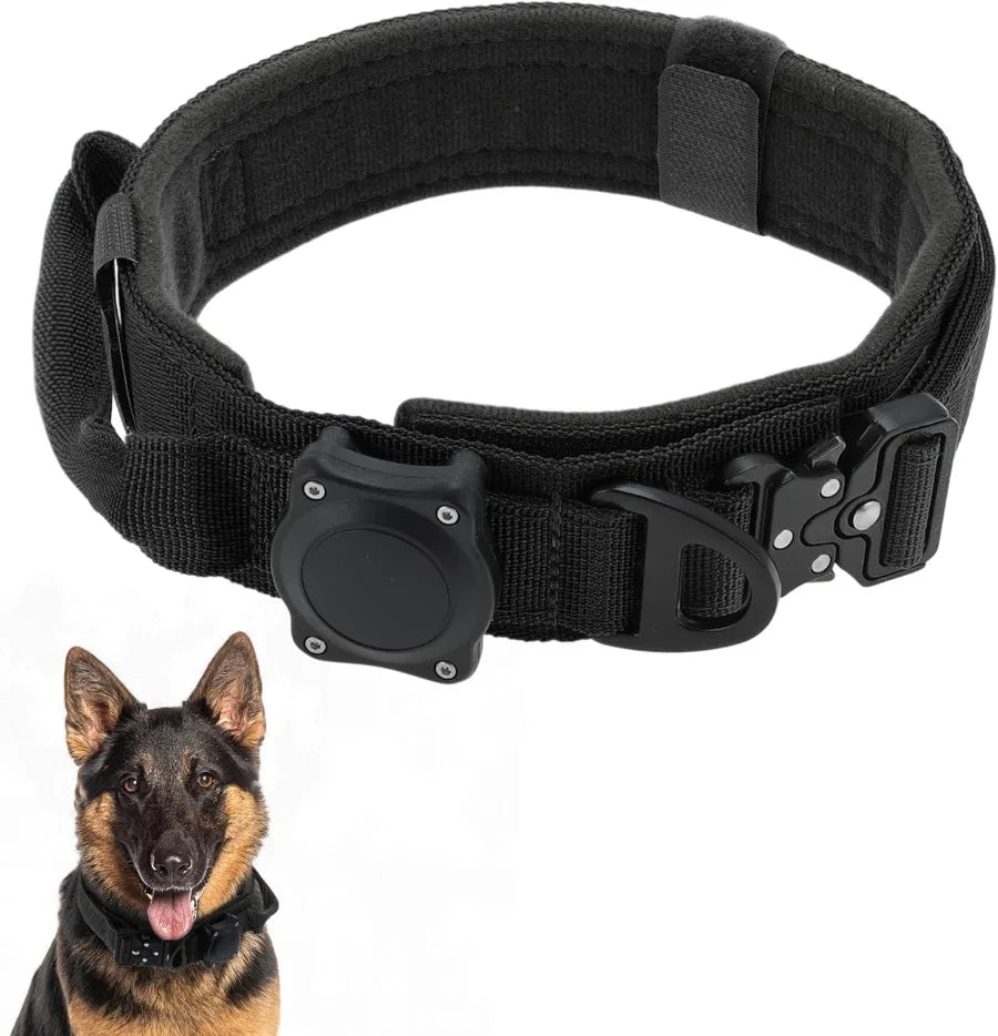 Dog Collar Waterproof Tactical Dog Collar with Control Handle Zinc Alloy Buckle Pte Collar for AirTag Medium Large Dogs Necklace