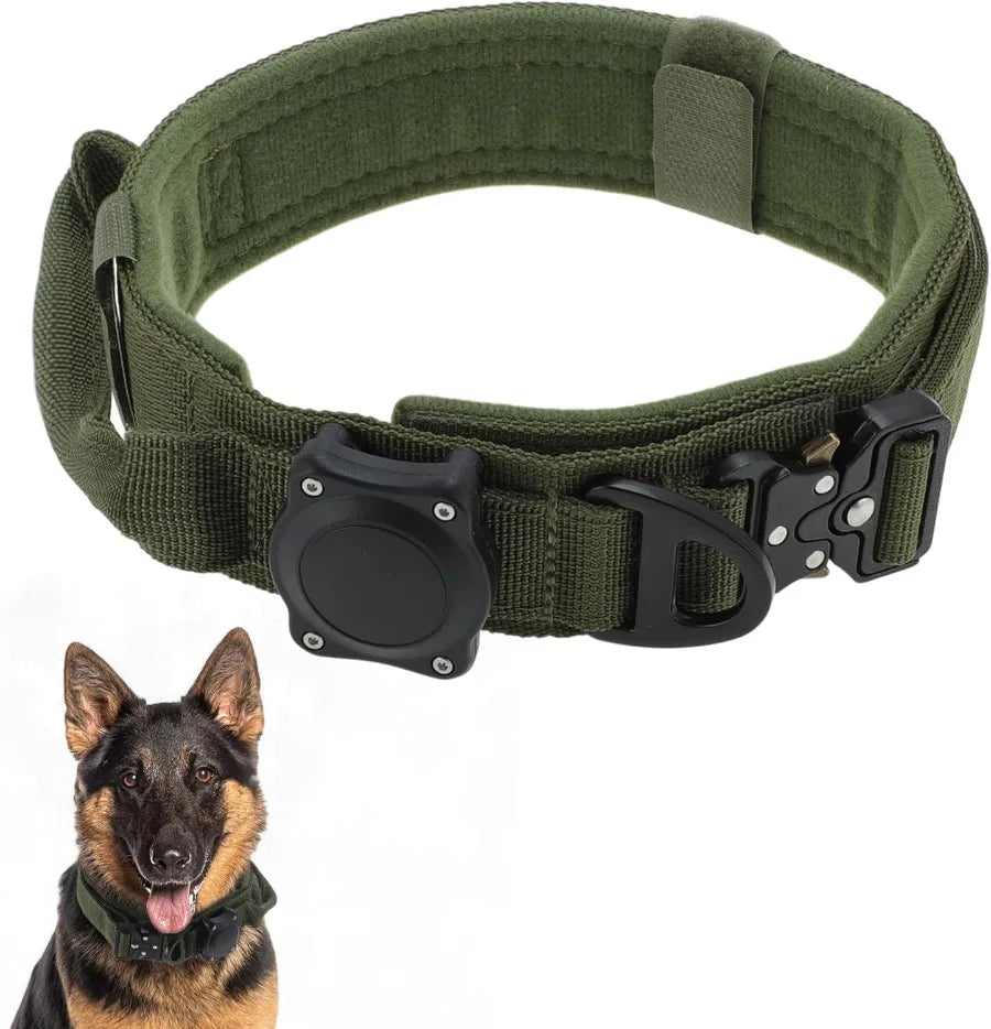 Dog Collar Waterproof Tactical Dog Collar with Control Handle Zinc Alloy Buckle Pte Collar for AirTag Medium Large Dogs Necklace