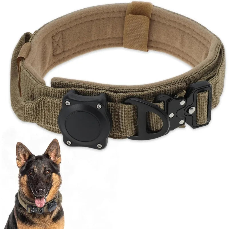 Dog Collar Waterproof Tactical Dog Collar with Control Handle Zinc Alloy Buckle Pte Collar for AirTag Medium Large Dogs Necklace