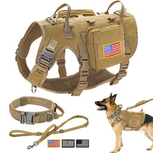 Load image into Gallery viewer, Tactical Military Dog Harness Collar Leash Set Durable Big Dog Training Harness Vest MOLLE For Large Dogs With Pouches Flag
