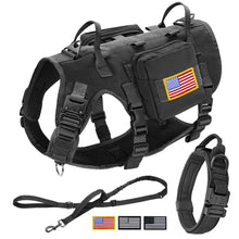 Load image into Gallery viewer, Tactical Military Dog Harness Collar Leash Set Durable Big Dog Training Harness Vest MOLLE For Large Dogs With Pouches Flag
