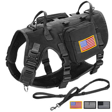Load image into Gallery viewer, Tactical Military Dog Harness Collar Leash Set Durable Big Dog Training Harness Vest MOLLE For Large Dogs With Pouches Flag
