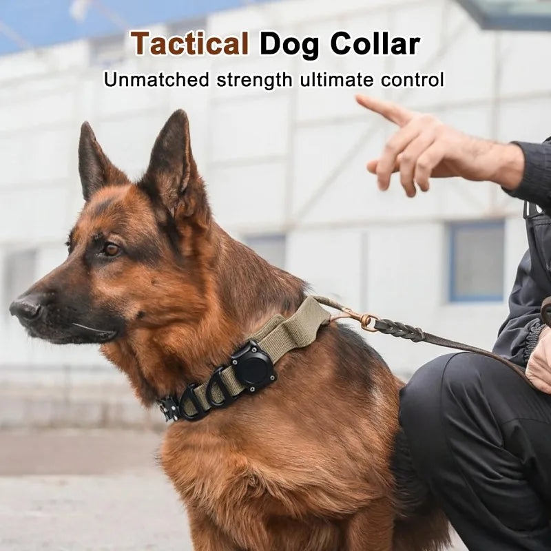Dog Collar Waterproof Tactical Dog Collar with Control Handle Zinc Alloy Buckle Pte Collar for AirTag Medium Large Dogs Necklace