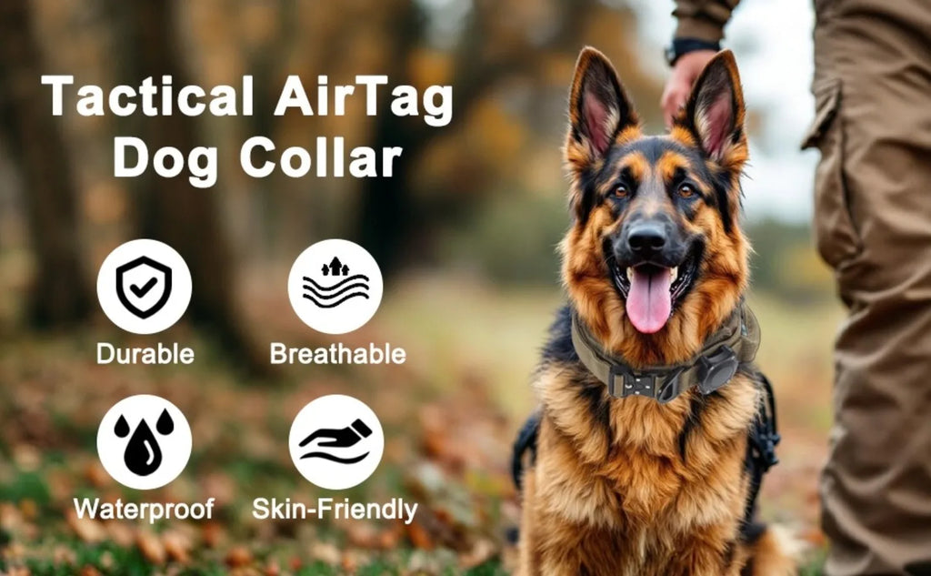 Dog Collar Waterproof Tactical Dog Collar with Control Handle Zinc Alloy Buckle Pte Collar for AirTag Medium Large Dogs Necklace