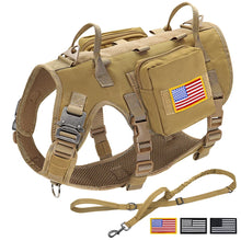 Load image into Gallery viewer, Tactical Military Dog Harness Collar Leash Set Durable Big Dog Training Harness Vest MOLLE For Large Dogs With Pouches Flag
