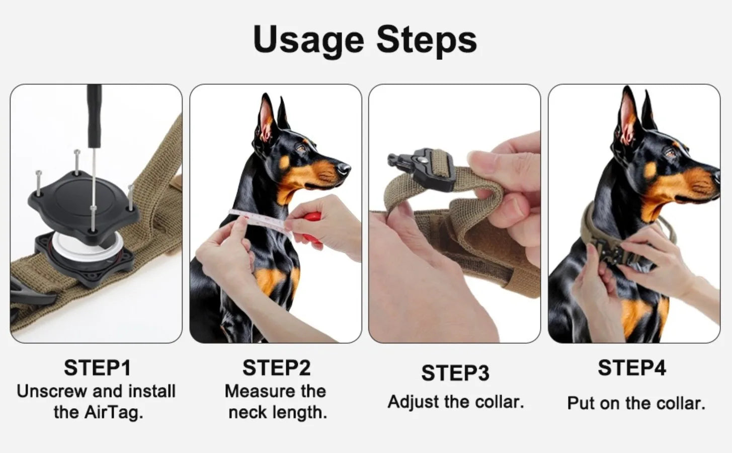 Dog Collar Waterproof Tactical Dog Collar with Control Handle Zinc Alloy Buckle Pte Collar for AirTag Medium Large Dogs Necklace