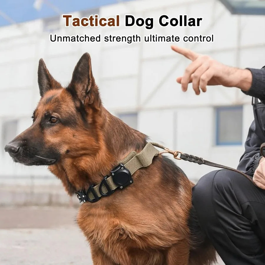 Dog Collar Waterproof Tactical Dog Collar with Control Handle Zinc Alloy Buckle Pte Collar for AirTag Medium Large Dogs Necklace