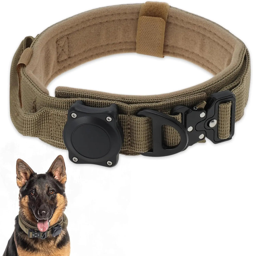 Dog Collar Waterproof Tactical Dog Collar with Control Handle Zinc Alloy Buckle Pte Collar for AirTag Medium Large Dogs Necklace