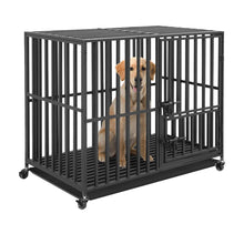 Load image into Gallery viewer, 37” 42” 46” Heavy Duty Dog Cage Metal Pet Dog Crate 3 Doors Locks Design Kennel Playpen with 4 Lockable Wheels Removable Tray
