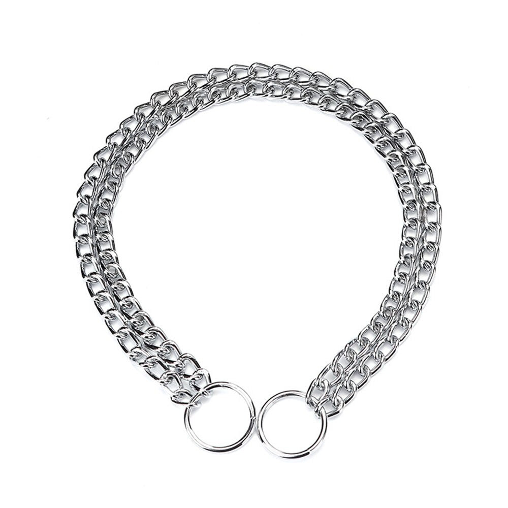 Dog Chain Collar Pet Iron Metal Double Chain Row Neck Leash Gear Choke Slip Chain Walking Training for Small Medium Large Dogs