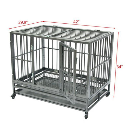 36"/42" Heavy Duty Dog Cage Crate Kennel Metal Pet Playpen Portable with Tray Safety Mesh Separation Net