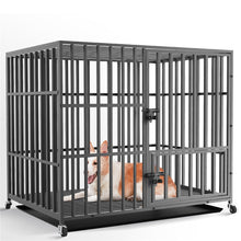 Load image into Gallery viewer, 37” 42” 46” Heavy Duty Dog Cage Metal Pet Dog Crate 3 Doors Locks Design Kennel Playpen with 4 Lockable Wheels Removable Tray
