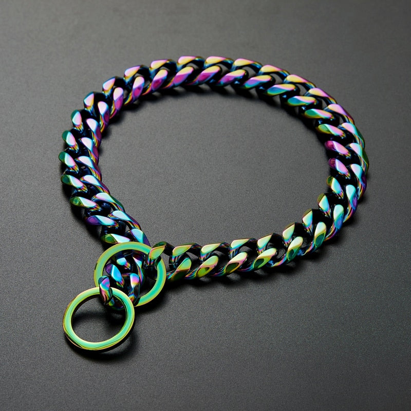 18K Colorful Plated Stainless Steel Dog Collar and Leash Choke Chain for Large Dogs Pitbull Rottweiler Pet Stuff Accessories