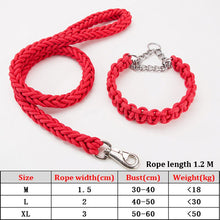 Load image into Gallery viewer, Thick Nylon Braided Rope Large Dog Leash 1.2-1.5M Metal P Chain Buckle Dog Collars And Leash Set Medium Large Dog Traction Rope
