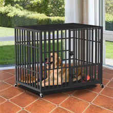 Load image into Gallery viewer, 37” 42” 46” Heavy Duty Dog Cage Metal Pet Dog Crate 3 Doors Locks Design Kennel Playpen with 4 Lockable Wheels Removable Tray
