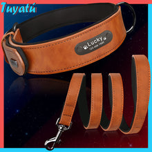 Load image into Gallery viewer, Large Small Personalized Dog Collars Leather Set Big Dog Collar for Dogs Custom Collars Engraved Name Pet Dog Collar Leash Set
