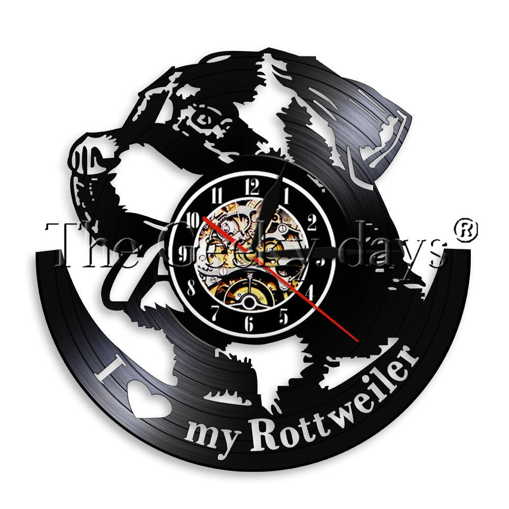 1Piece I Love My Rottweiler Black Hanging Wall Clock Loyalty Rottweiler Pet Puppy Contemporary Wall Clock Dog Hobby Best Gift