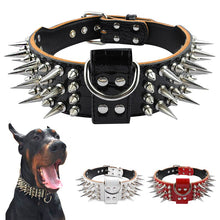 Load image into Gallery viewer, 2.0&quot; Wide Luxurious Leather Dog Collar Sharp Spike Studded Dog Collars for Rottweiler Pitbull Large X-Large Training Dogs
