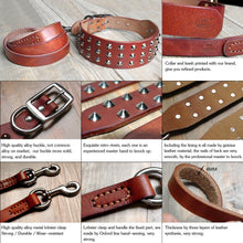 Load image into Gallery viewer, Cool Studded Genuine Leather Pet Dog Collars Leash Set For Medium Large Dog Pitbull  Boxer Bulldog S M L  Black Brown
