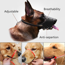 Load image into Gallery viewer, PU Leather Pet Dog Muzzle Adjustable Breathable Mask Anti Bark Bite Chew Safety for Small Large Dogs Mouth Soft Muzzles Training
