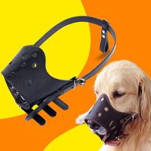 Load image into Gallery viewer, PU Leather Pet Dog Muzzle Adjustable Breathable Mask Anti Bark Bite Chew Safety for Small Large Dogs Mouth Soft Muzzles Training
