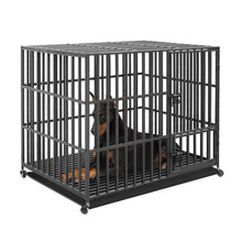 Load image into Gallery viewer, 37” 42” 46” Heavy Duty Dog Cage Metal Pet Dog Crate 3 Doors Locks Design Kennel Playpen with 4 Lockable Wheels Removable Tray
