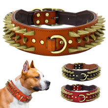 Load image into Gallery viewer, Cool Spikes Studded Dog Collar Durable Leather Dogs Collars Medium Large Dogs Training Collar German Shepherd Rottweiler Bulldog
