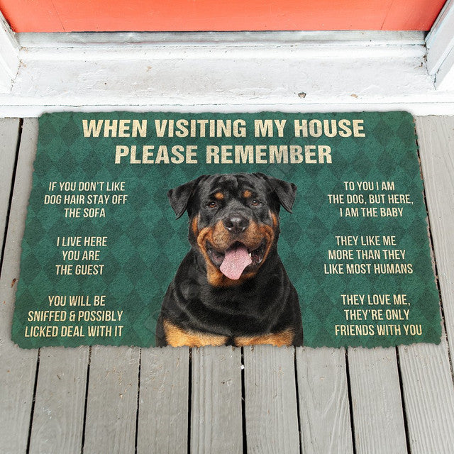 3D Please Remember Rottweiler Dog's House Rules Doormat Non Slip Door Floor Mats Decor Porch Doormat