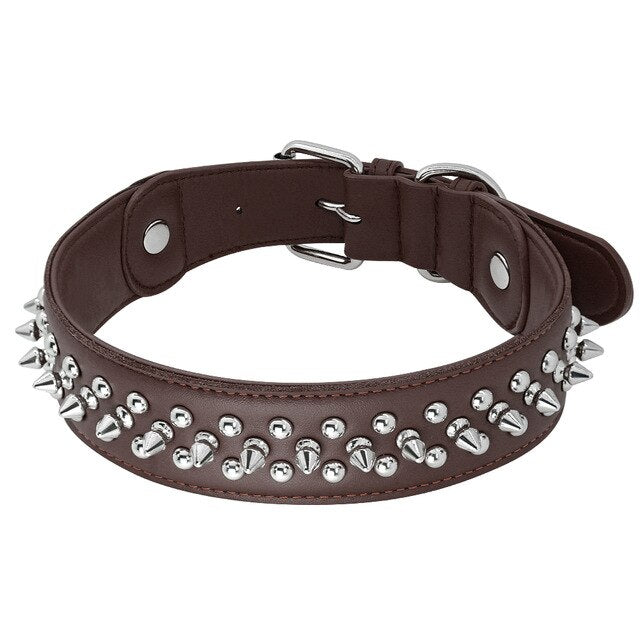 Pitbull Dog Collar Genuine Leather Spiked Studded Dog Collars Adjustable for Medium Large Pets Bull Dogs Boxer Rottweiler